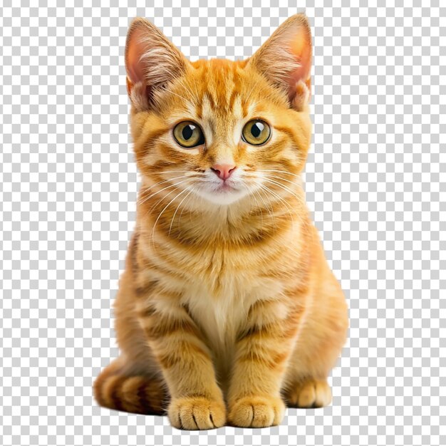 Um gatinho pequeno com olhos verdes e laranja e branco em fundo transparente