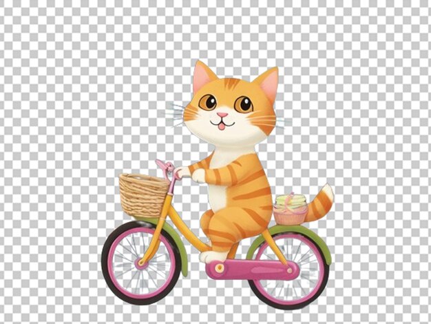 PSD um gato bonito e colorido a andar de bicicleta.