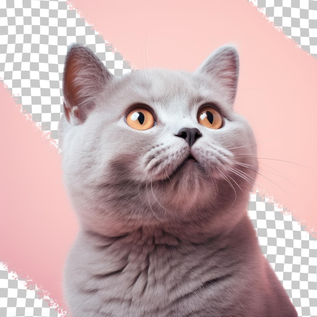 PSD um gato cinza com olhos laranja olha para a câmera.