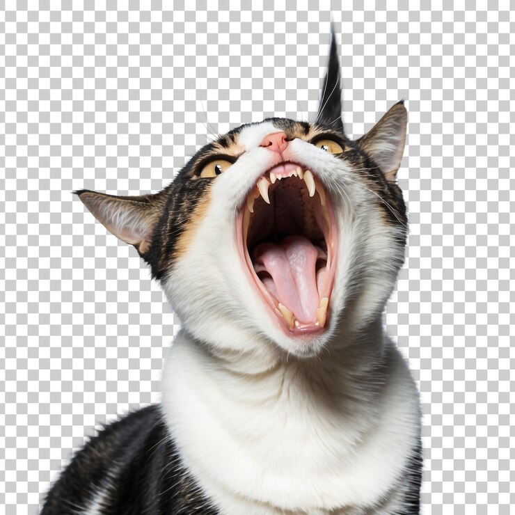 PSD um gato com a boca aberta e a palavra gato está na tela