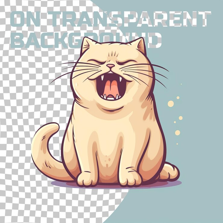 PSD um gato com um grande sorriso no rosto e as palavras nas costas