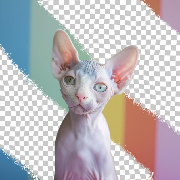 PSD um gato com um padrão listrado azul e rosa em seu rosto