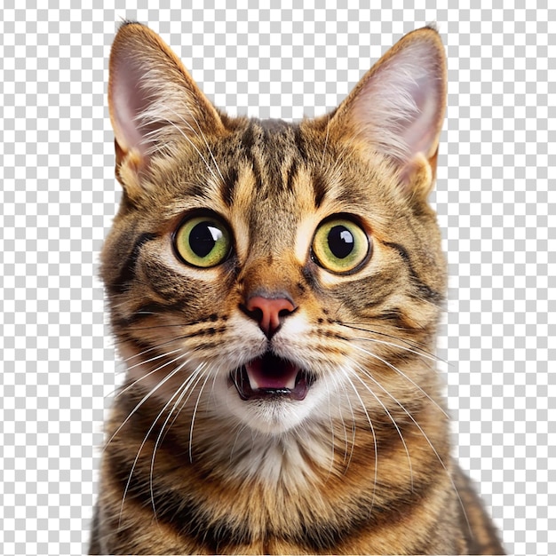 PSD um gato com um rosto engraçado e olhos amarelos em fundo transparente