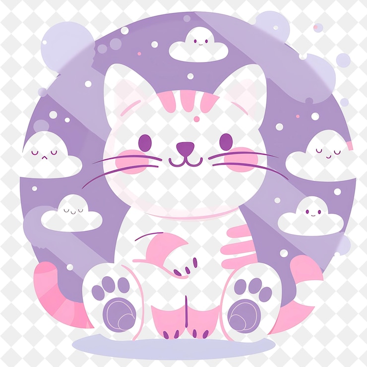 PSD um gato com uma impressão de pata rosa e um fundo roxo com um gato no meio