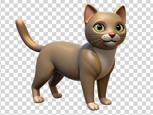 PSD um gato de desenho animado 3d marrom em pé em um fundo transparente