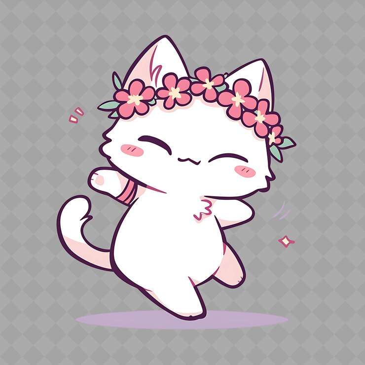 PSD um gato de desenho animado bonito com um laço rosa no cabelo