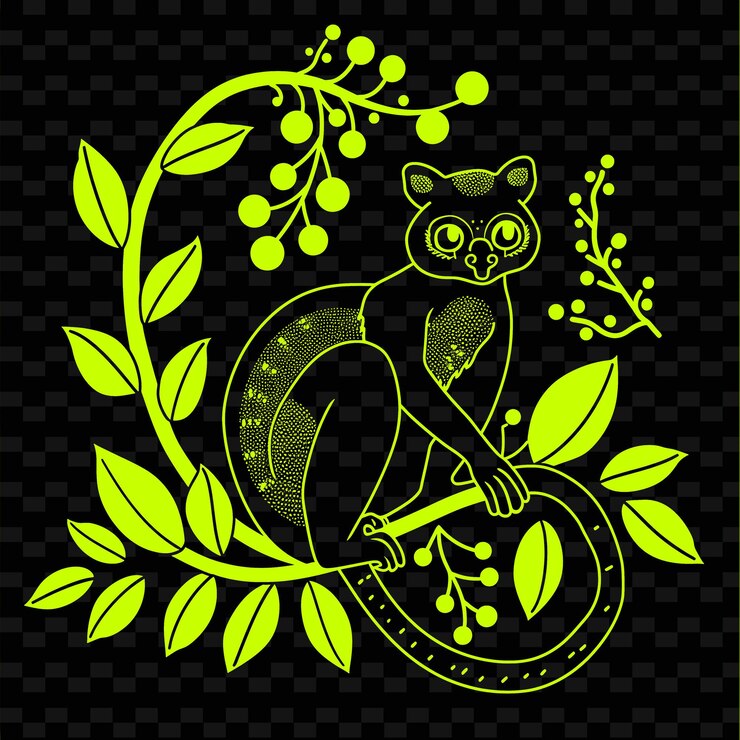 PSD um gato em um ramo com um fundo verde com uma flor nele