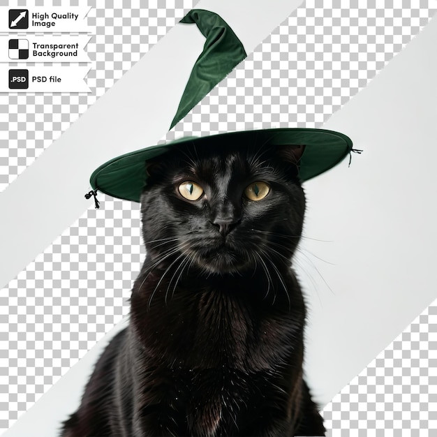 PSD um gato preto com um chapéu verde na cabeça