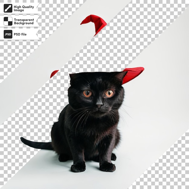 PSD um gato preto com um chapéu vermelho na cabeça