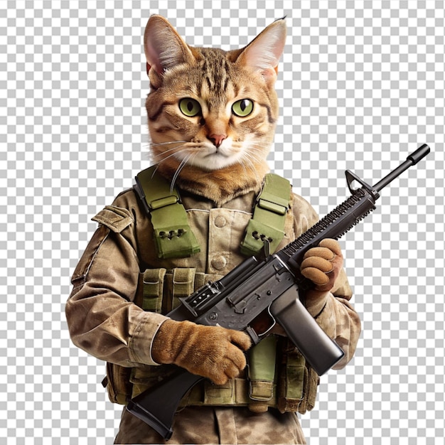 PSD um gato vestindo um uniforme militar com as palavras exército sobre ele isolado em fundo transparente