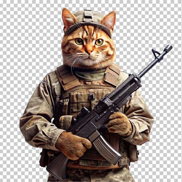 PSD um gato vestindo um uniforme militar com as palavras exército sobre ele isolado em fundo transparente