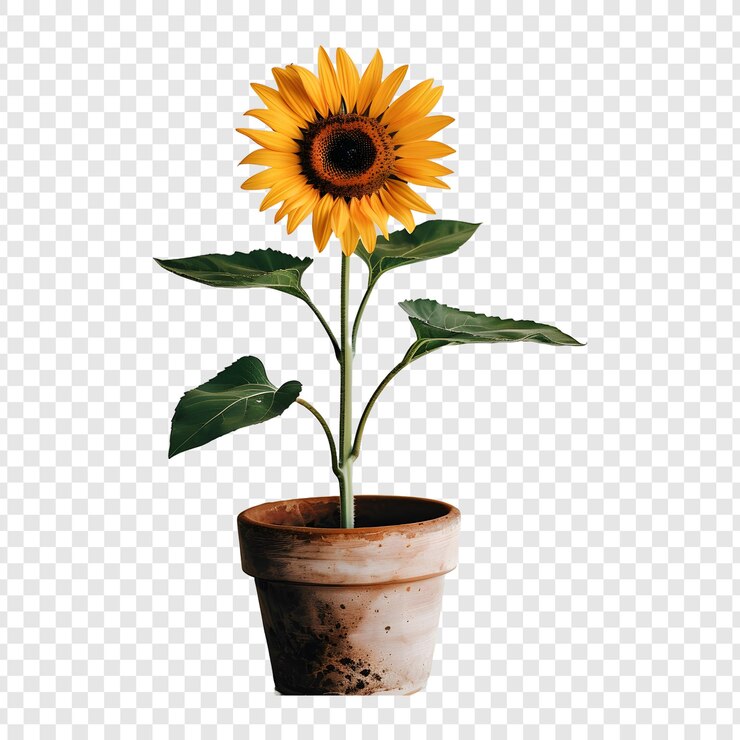 PSD um girassol está em um vaso de flores png isolado em fundo transparente