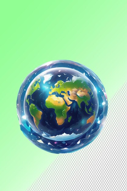 PSD um globo com um fundo verde e azul e a palavra mundo nele