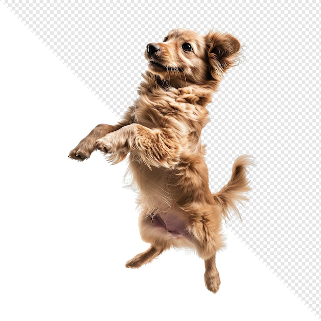 Um golden retriever saltando no ar
