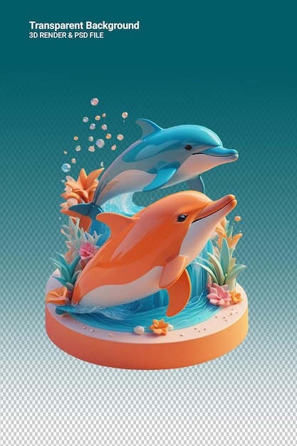 Um golfinho e um golfinho estão na água com flores.