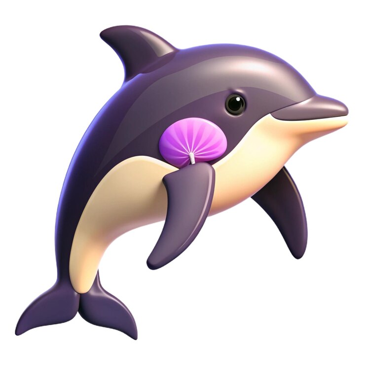 PSD um golfinho roxo com uma flor rosa na cauda