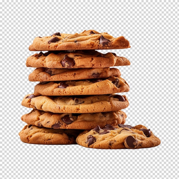 Um grupo de biscoitos com pedaços de chocolate isolados no fundo branco