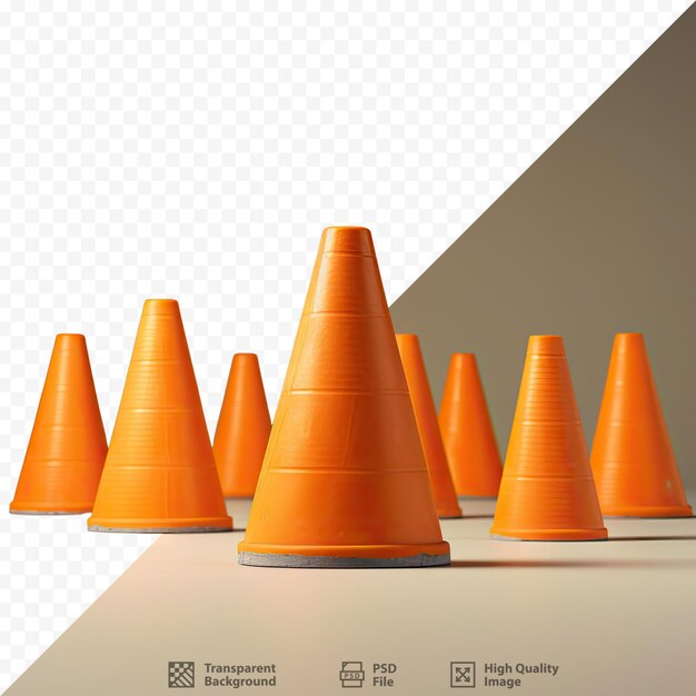 PSD um grupo de cones laranja com fundo branco com fundo branco.