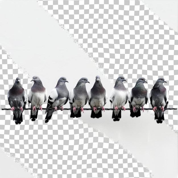 PSD um grupo de pássaros sentados em um fio com um fundo branco com um fondo branco