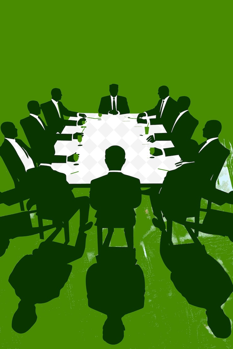 PSD um grupo de pessoas sentadas em uma mesa com um fundo verde
