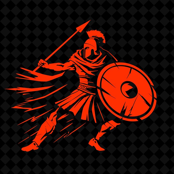 PSD um guerreiro com uma espada e um escudo nas costas