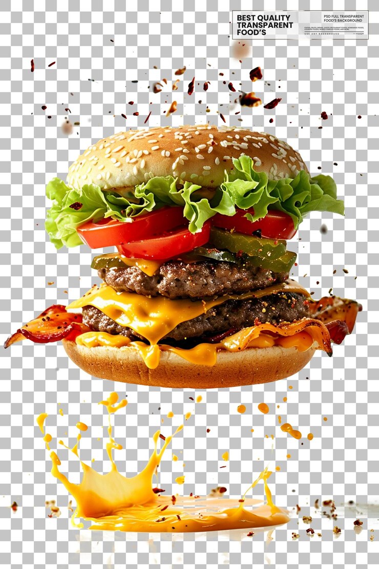 PSD um hambúrguer com um hambúrguer nele e uma foto de um hamburguês nele