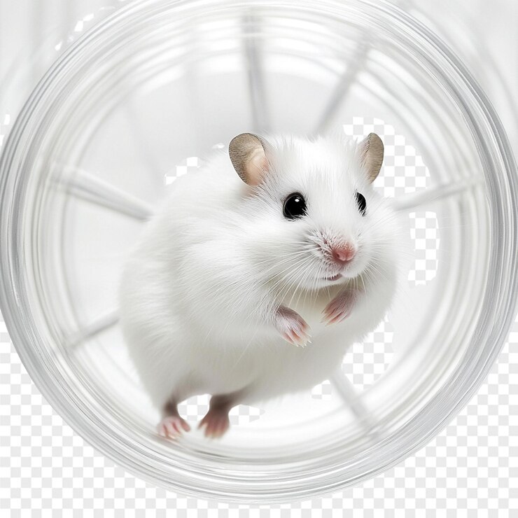 PSD um hamster em um copo de plástico com um fundo branco