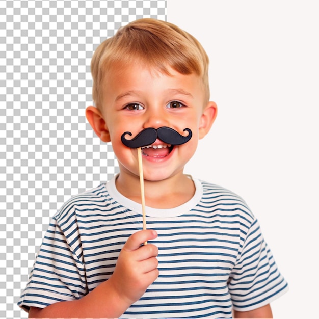 Um hipster engraçado e feliz com um bigode preto sobre um fundo transparente.