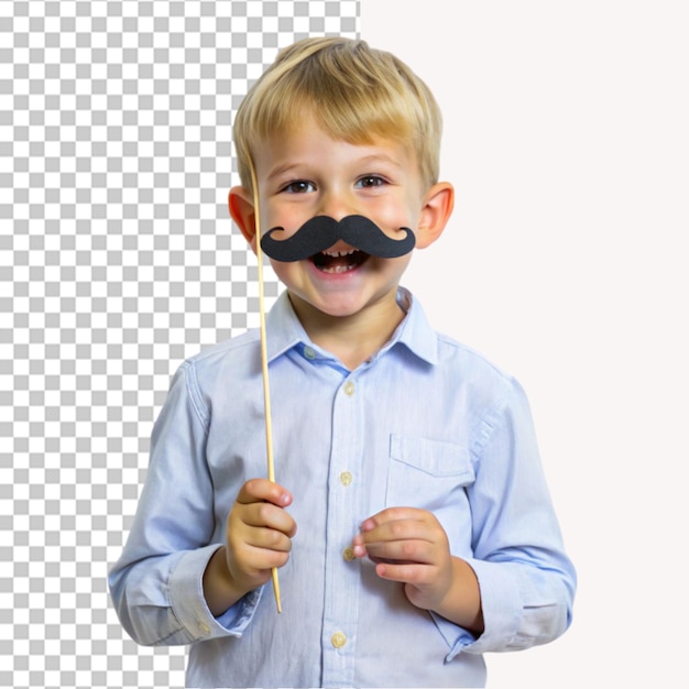 Um hipster engraçado e feliz com um bigode preto sobre um fundo transparente.