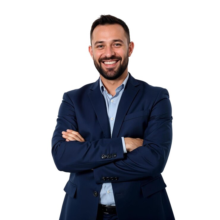 PSD um homem caucasiano de meia-idade com cabelo escuro curto e barba png imagem fundo transparente