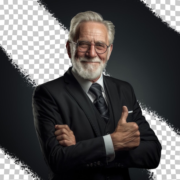 PSD um homem com barba e óculos está posando na frente de um fundo preto com um fundo preto.