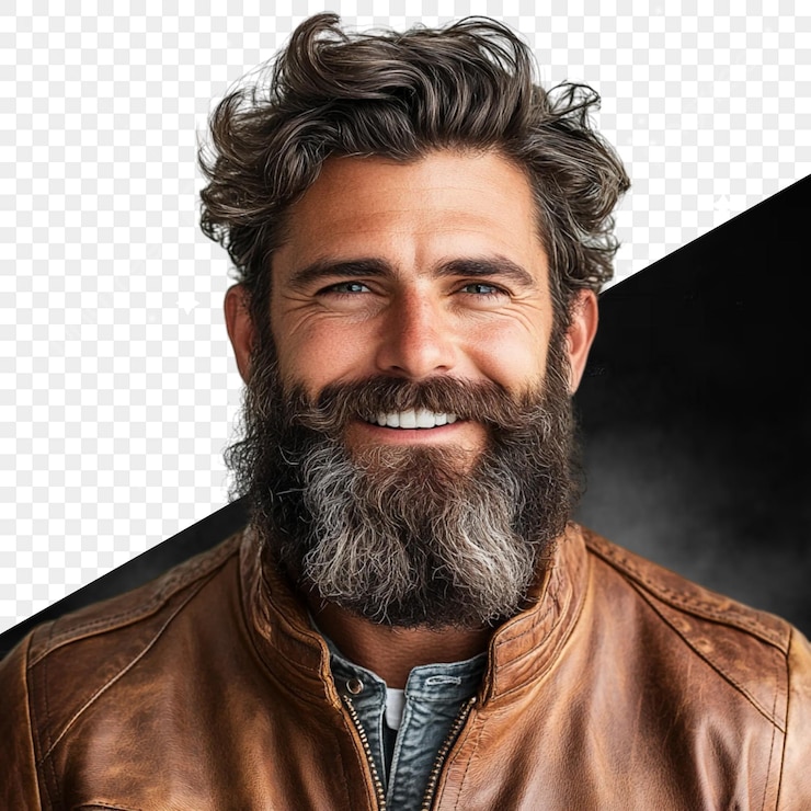 PSD um homem com barba e um fundo preto com um fundo preto