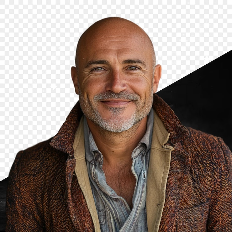 PSD um homem com barba e uma camisa que diz careca