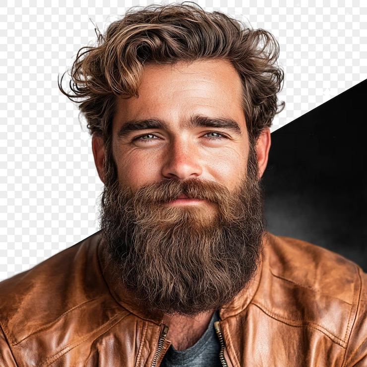 PSD um homem com barba e uma jaqueta de couro.