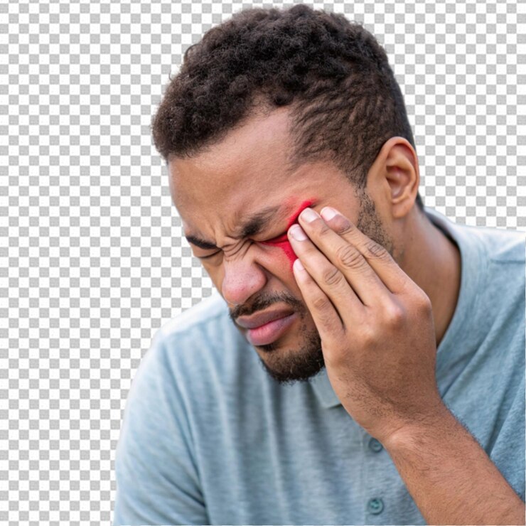 PSD um homem com dor de cabeça tem uma dor na testa.