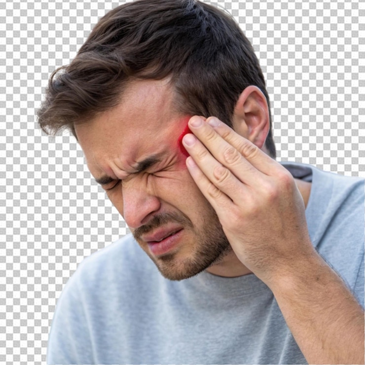 PSD um homem com dor de cabeça tem uma dor na testa.