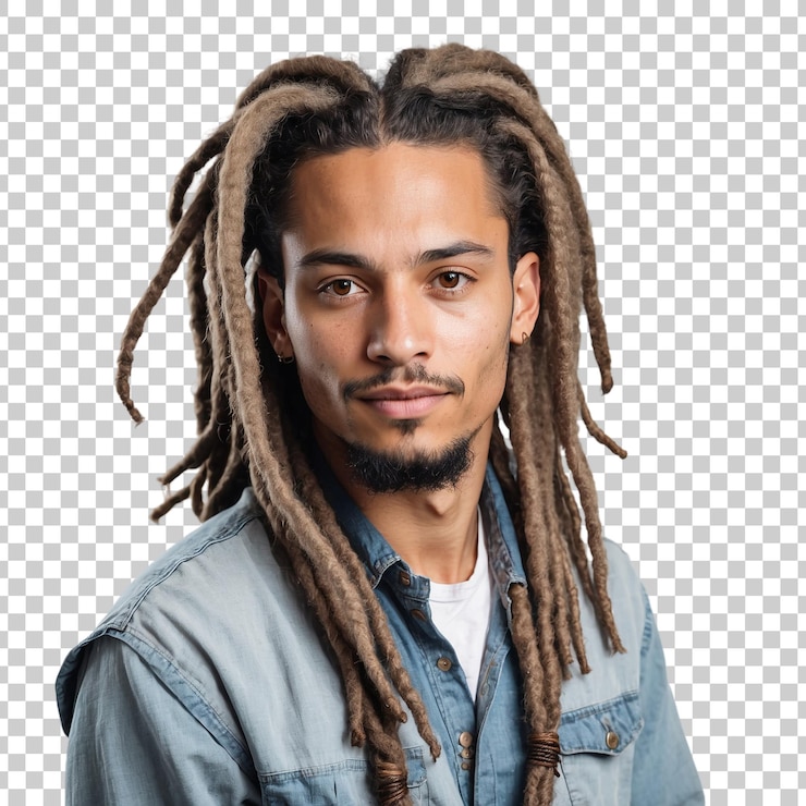 PSD um homem com dreadlocks e uma camisa que diz "eu te amo"