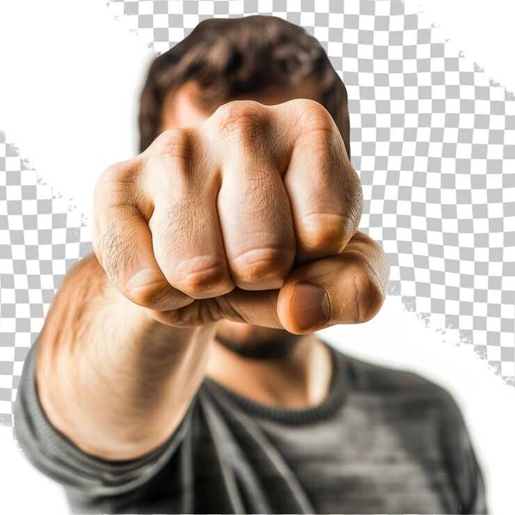 PSD um homem com o punho no ar apontando para a câmera