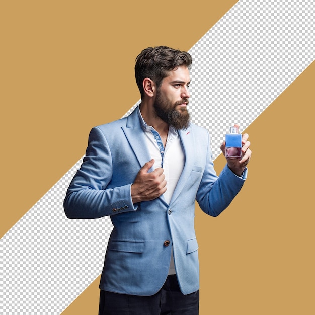 um homem com uma barba e uma garrafa de água na mão