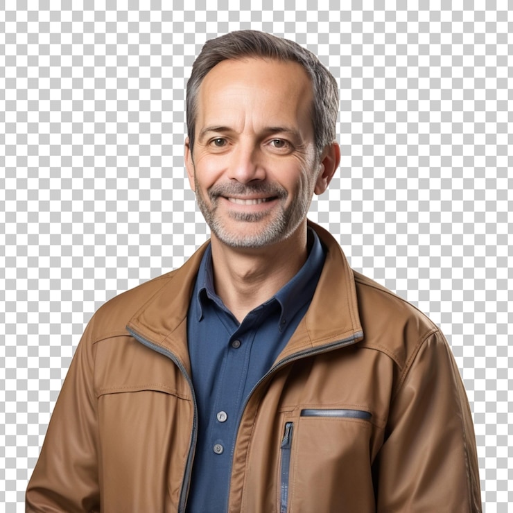 PSD um homem com uma camisa azul e os braços cruzados