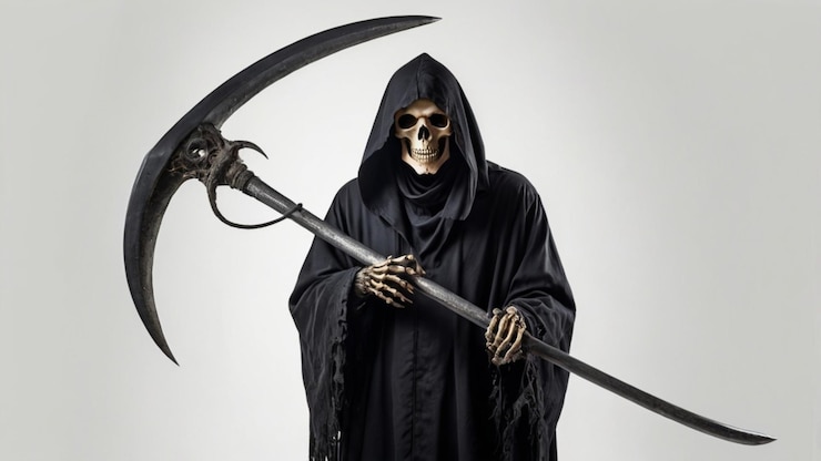 PSD um homem com uma espada e um crânio.