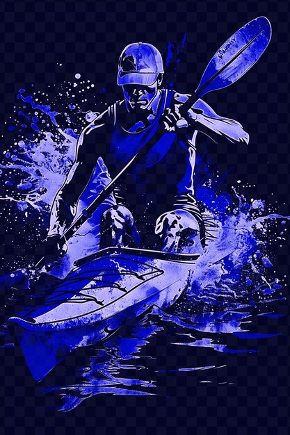 PSD um homem com uma pá e uma prancha de surf com um fundo azul