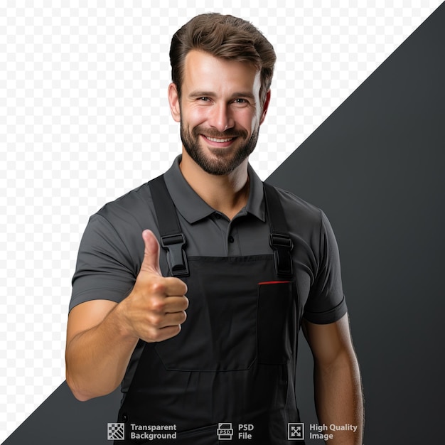 PSD um homem de camisa preta fazendo sinal de positivo.