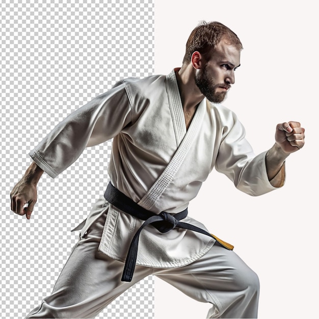 PSD um homem de kimono está a praticar artes marciais.