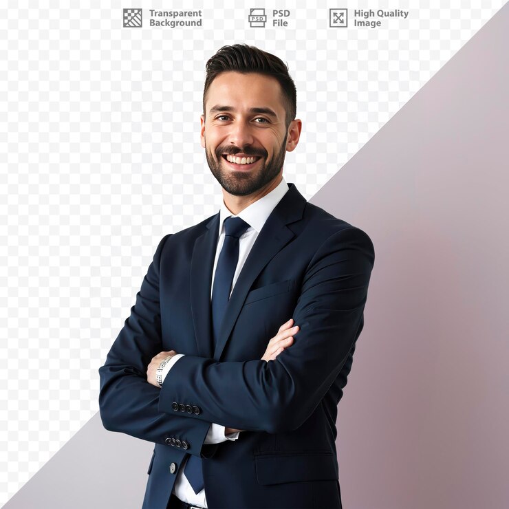PSD um homem de negócios sorridente braço cruzado isolado sem antecedentes png