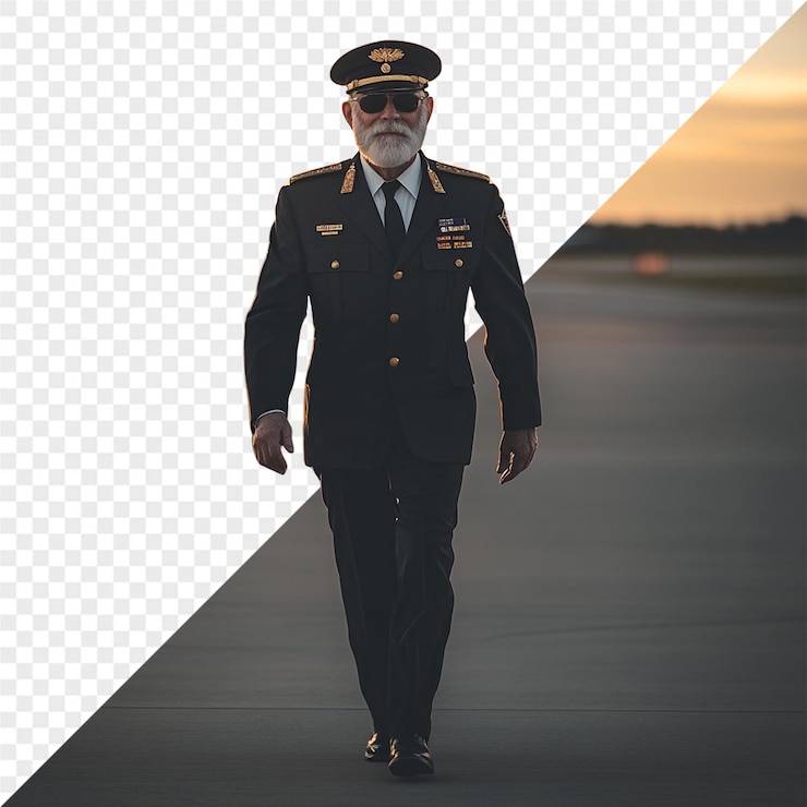 PSD um homem de uniforme militar caminha por uma pista