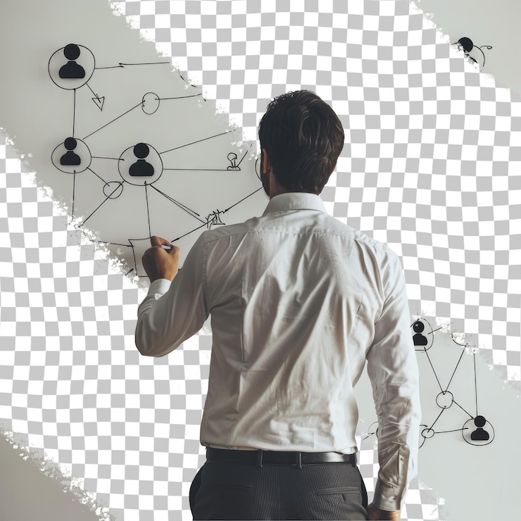 PSD um homem desenhando um diagrama em uma parede branca com as palavras x sobre ele