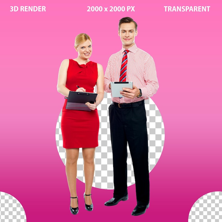 PSD um homem e uma mulher estão em frente a um fundo rosa