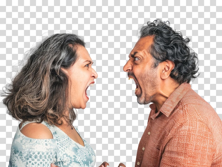 PSD um homem e uma mulher estão gritando e gritando com a boca aberta em fundo transparente