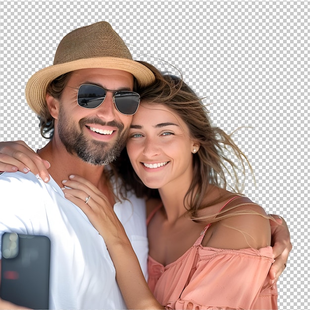 PSD um homem e uma mulher posam para uma foto com uma câmera